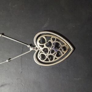Equilibrium Silver Tone Open Work Heart Shape Pendant Statement Necklace